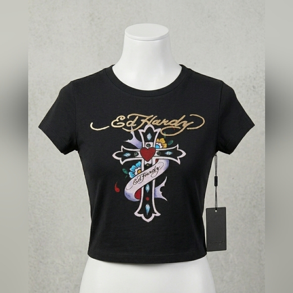 Ed Hardy Other - Ed Hardy Y2K Cross Graphic Tee NWT Youth Small Fits 7/8 Girls or XXS/XS Women